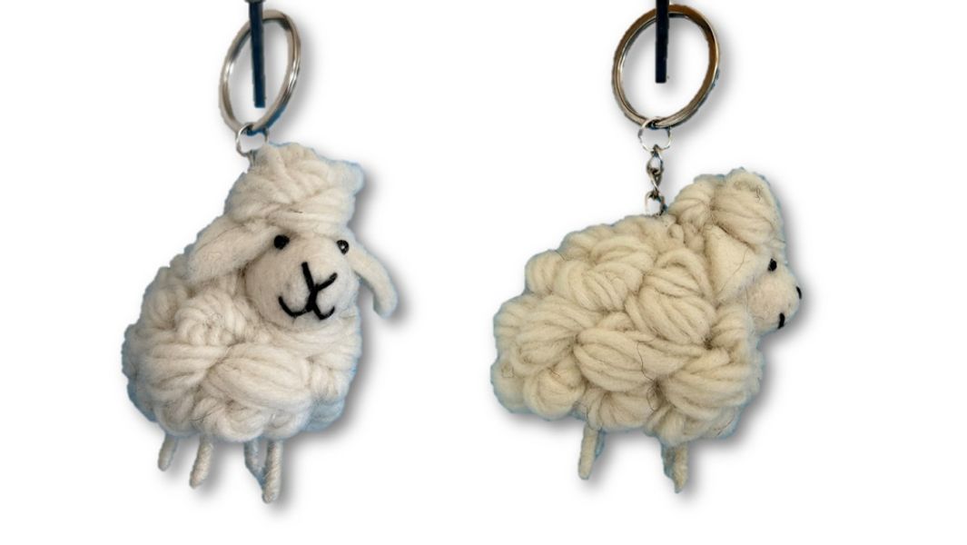 N&oslash;kkelring med sau i filt og garn.