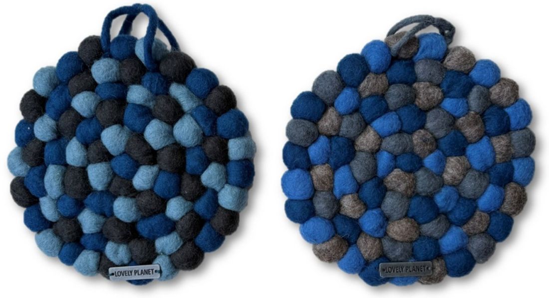 Gryteunderlag av filtkuler, rundt